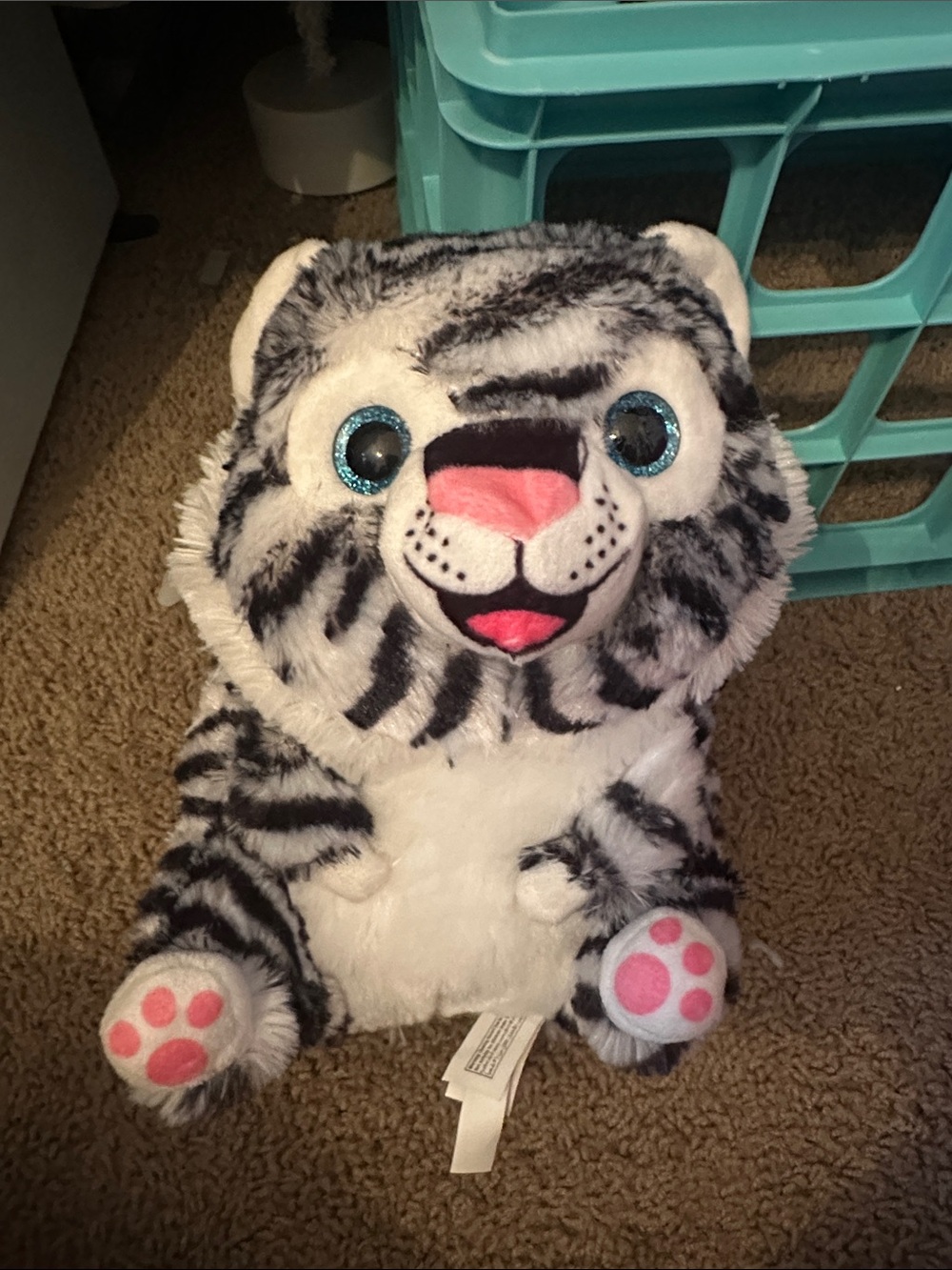 Plush White and Black Striped Tiger with Blue Eyes - Kids Stuffed Animal